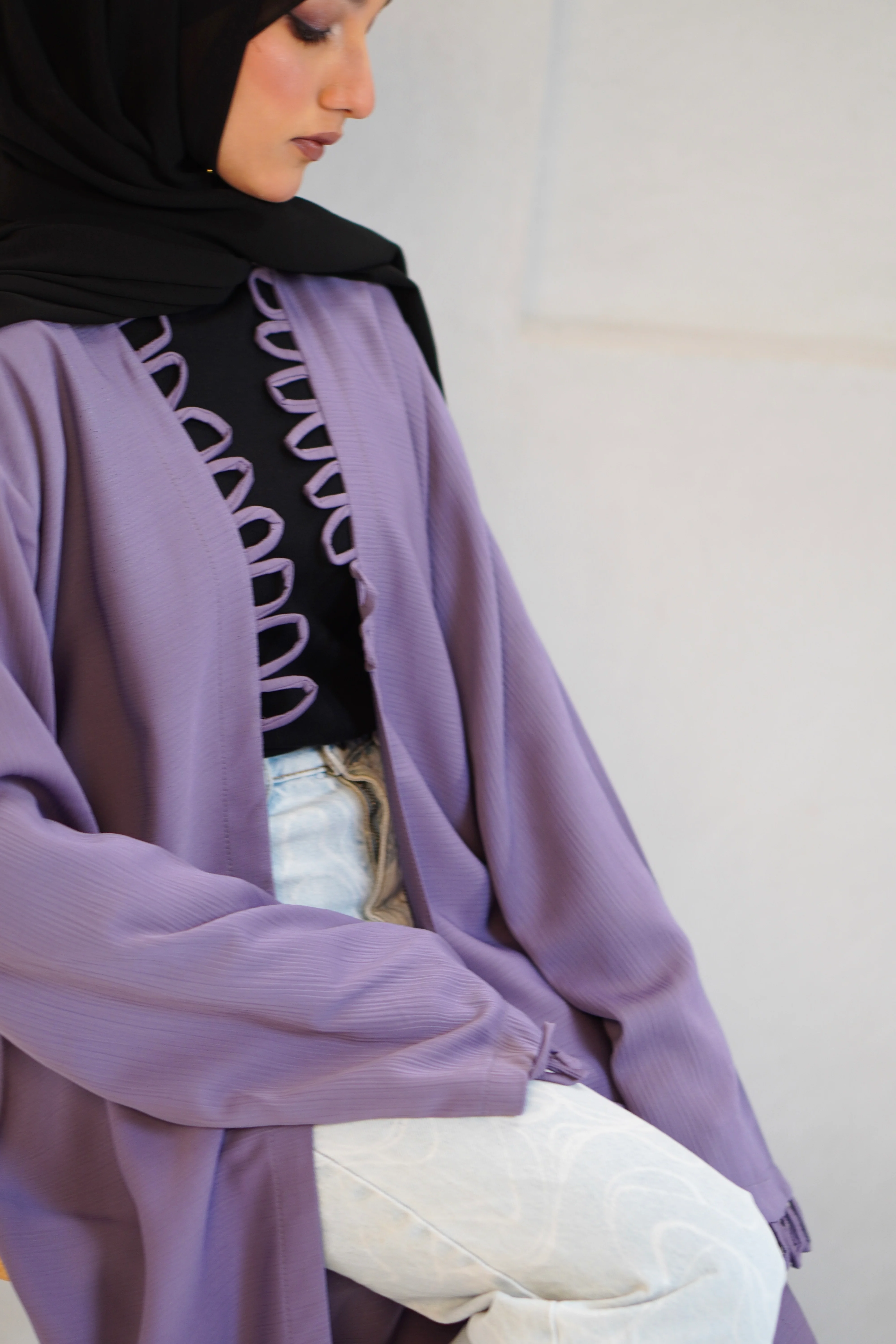 Tie Knot Shrug Abayah - Lavender - Image 2