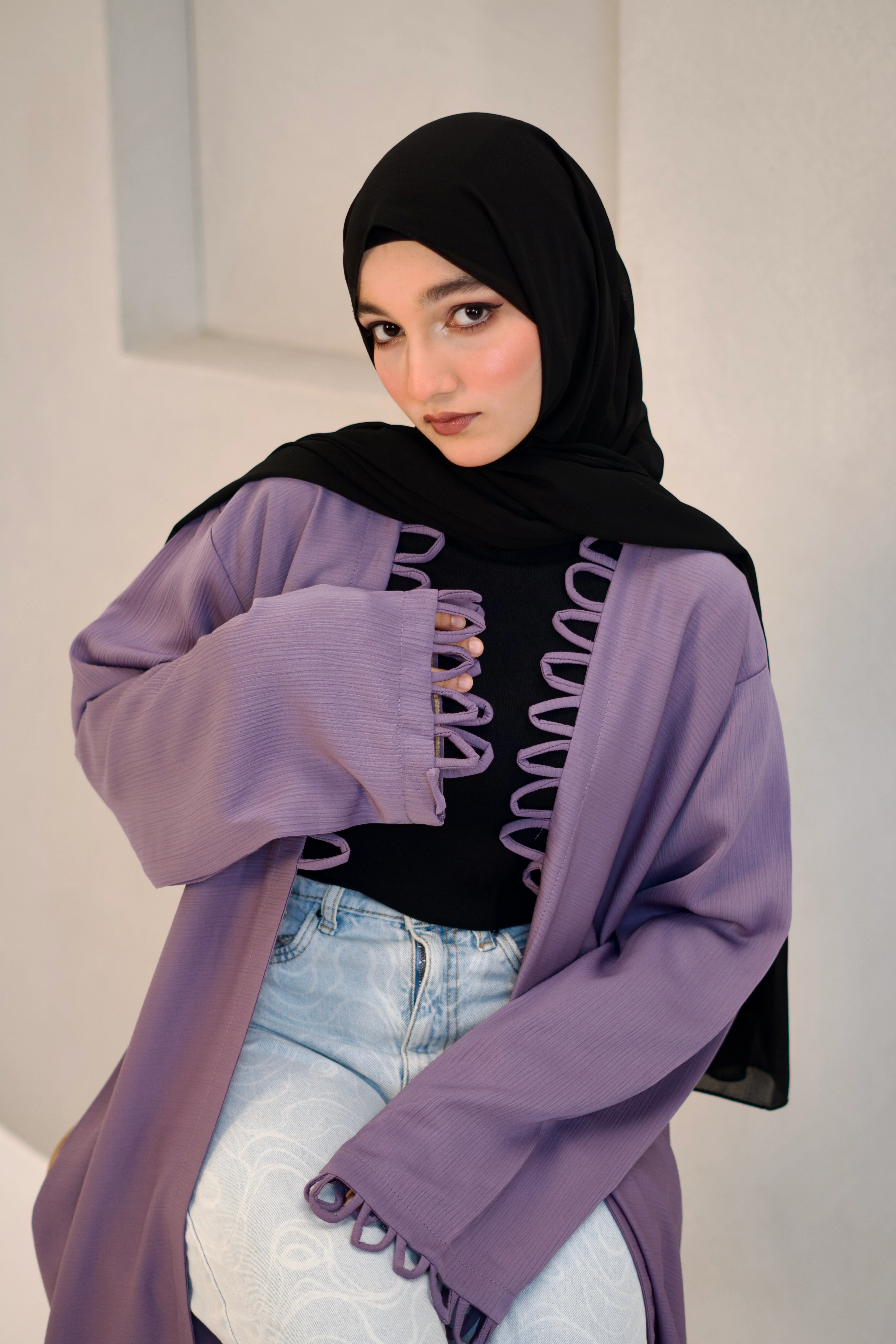 Tie Knot Shrug Abayah - Lavender - Image 4