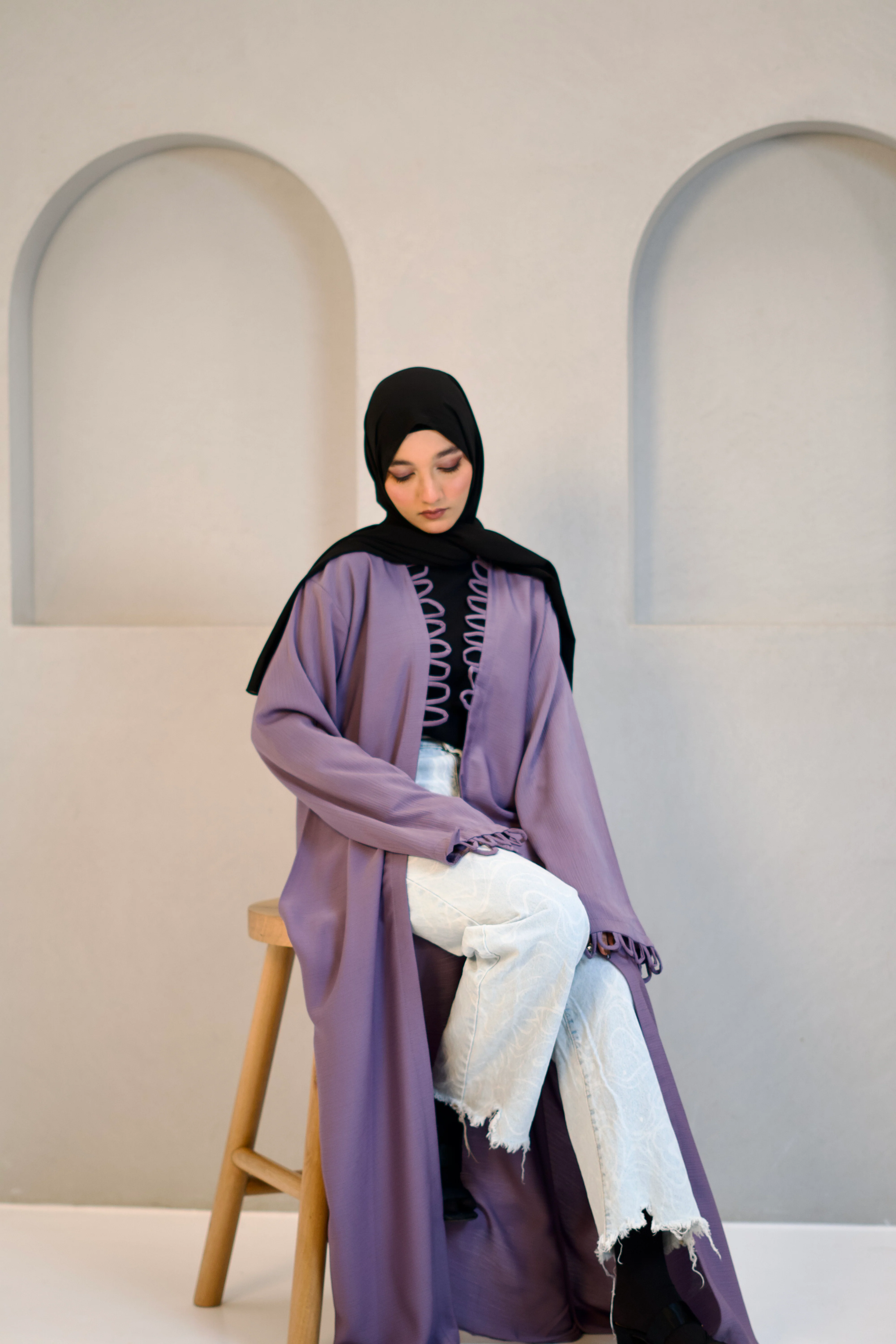Tie Knot Shrug Abayah - Lavender - Image 6