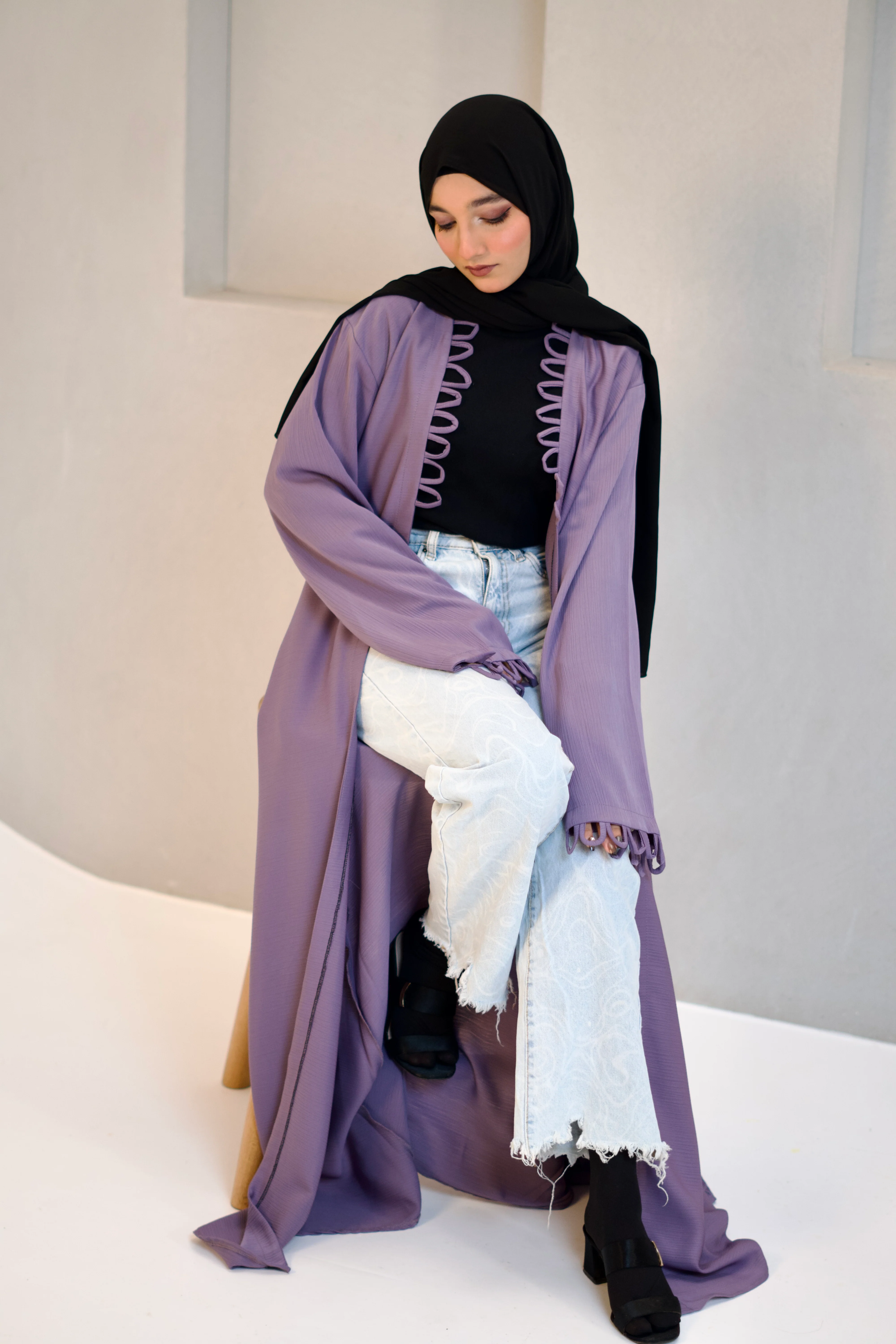 Tie Knot Shrug Abayah - Lavender - Image 9